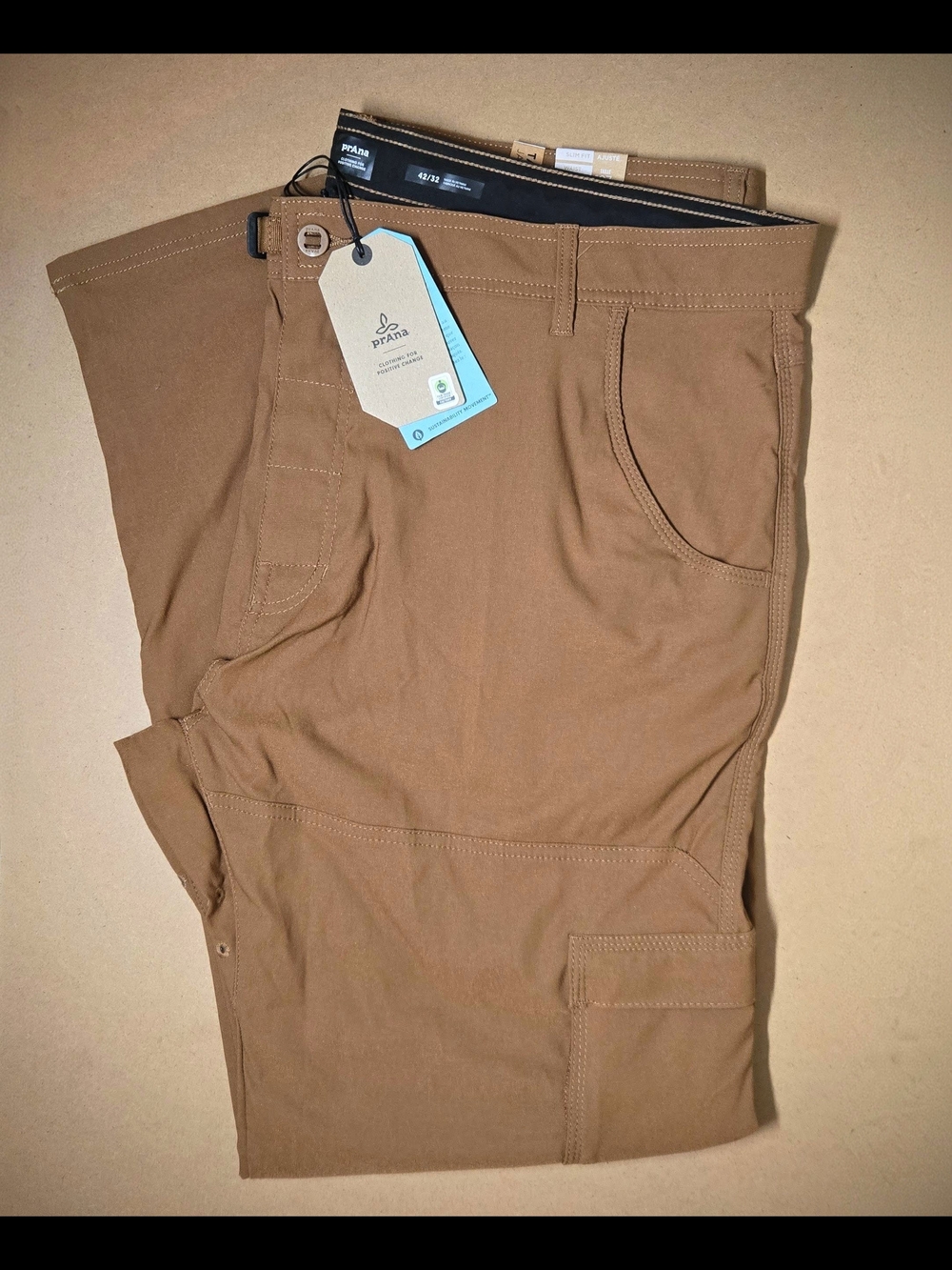 New $95 Mens 42x32 PrAna Stretch Zion II Slim Pants Hiking/Climbing Belted Cargo